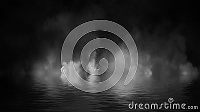 Paranormal fog isolated on black background. Stock illustration. Reflection on water Cartoon Illustration