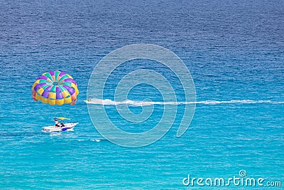 Parasailing in Caribbean Sea, Cancun beach Editorial Stock Photo