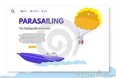 Parasailing landing page template with text space Vector Illustration
