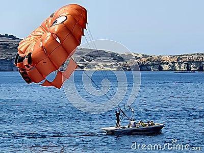Parasailing in Malta watersports Editorial Stock Photo