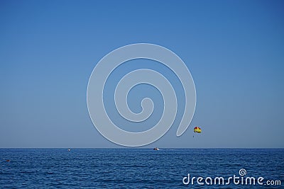 Parasailing in the Mediterranean. Kolympia, Rhodes, Greece Stock Photo