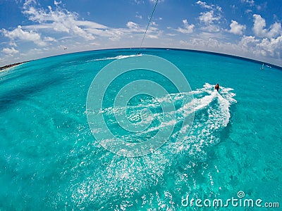 Parasailing Over Caribbean Ocean , View from up in the Sky Stock Photo