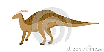 Parasaurolophus dino. Extinct dinosaur with cranial crest or bone on head. Animal of ancient Jurassic period Vector Illustration