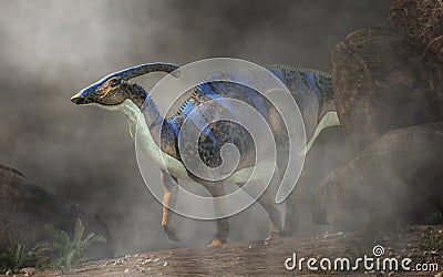 Parasaurolophus in the Fog Stock Photo