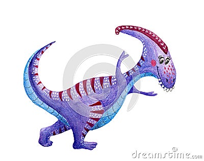 parasaurolophus watercolor dinosaur white background Stock Photo