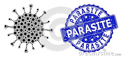 Rubber Parasite Round Seal and Fractal Microbe Icon Composition Vector Illustration