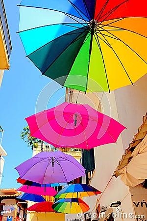 Parasols, Skiathos, Greece. Editorial Stock Photo