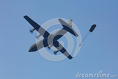 Paratroopers jumping from a C-130 Hercules Editorial Stock Photo