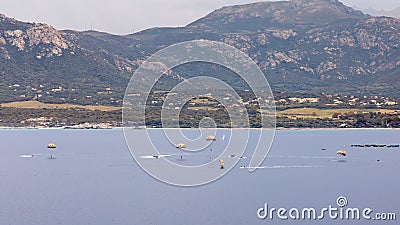 Paratroopers landing in sea at Calvi in Corsica Stock Photo