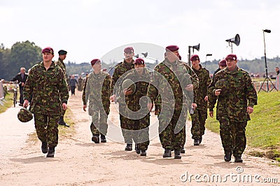 Paratroopers marching of after their drop Editorial Stock Photo