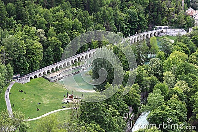 Recreation near Durance river in Briancon, France Editorial Stock Photo