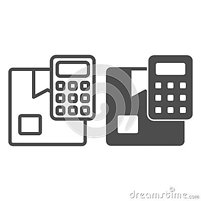 Parcel box with calculator line and solid icon, delivery service concept. Vector graphics. Cardboard box with counting Vector Illustration