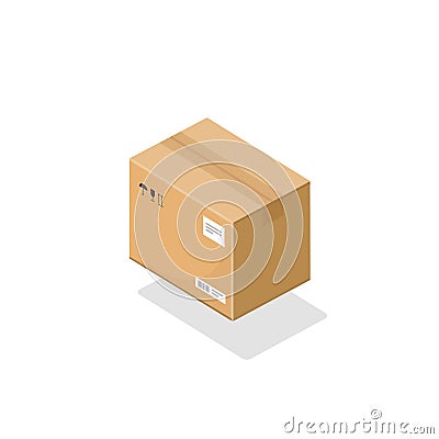 Parcel box isometric vector icon, 3d cartoon cardboard package paper box isolated on white background clipart Vector Illustration