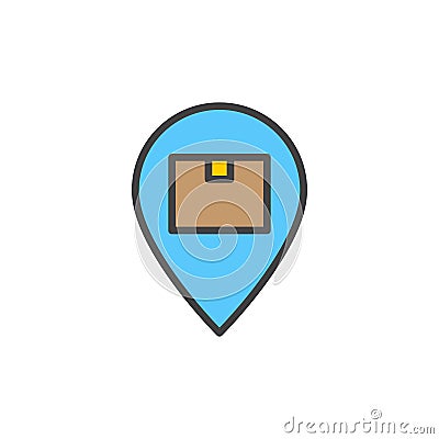 Parcel box on map pointer filled outline icon, vector sign Vector Illustration