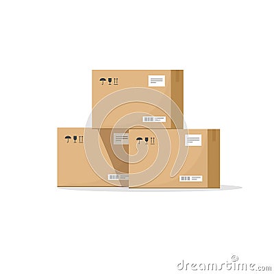 Parcel boxes carton vector illustration, warehouse parts, cardboard cargo shipment boxes Vector Illustration