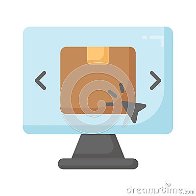 Parcel package inside monitor with cursor showing modern icon of online order, shopping and commerce vector Vector Illustration