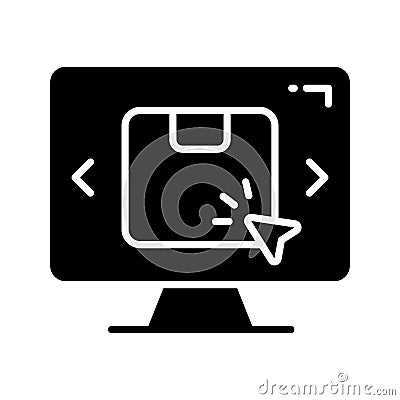 Parcel package inside monitor with cursor showing modern icon of online order, shopping and commerce vector Vector Illustration