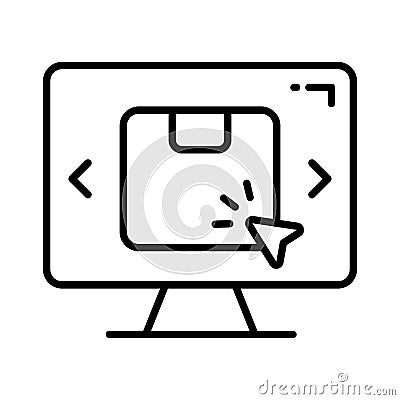 Parcel package inside monitor with cursor showing modern icon of online order, shopping and commerce vector Vector Illustration