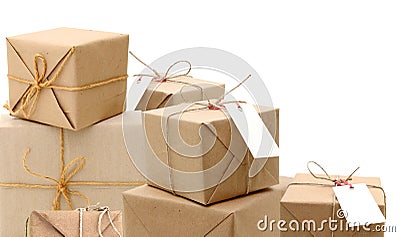 Parcels in brown wrapping paper Stock Photo