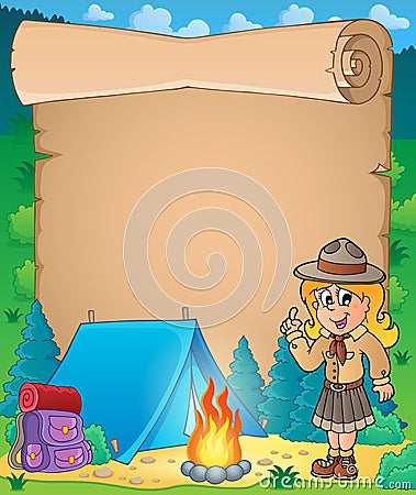 Parchment with advising scout girl Vector Illustration