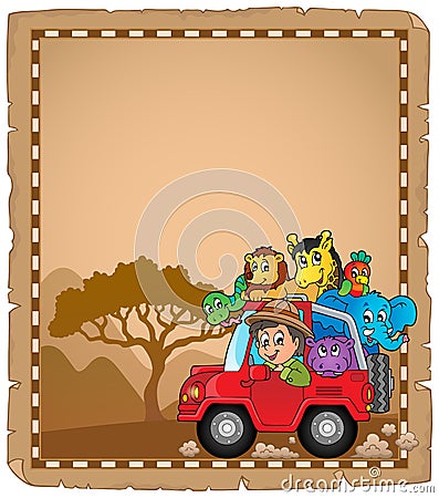 Parchment with car and traveller 2 Vector Illustration