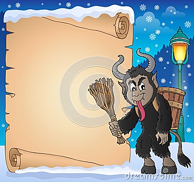 Parchment with Krampus theme 1 Vector Illustration