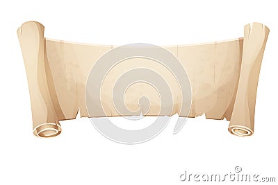 Parchment paper ancient old scroll, page empty medieval letter in cartoon style isolated on white background. Game asset Vector Illustration