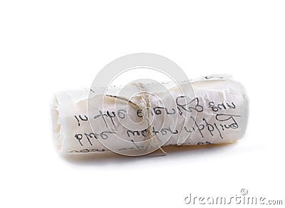 Parchment scroll isolated. Ancient paper scroll isolated on a white background. Stock Photo