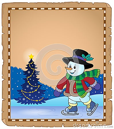 Parchment with skating snowman 1 Vector Illustration