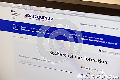 Parcoursup is the national platform for admission to 1st year courses of the first cycle of higher education in France Editorial Stock Photo