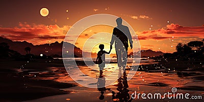 Parent and Child Walk at Sunset A Moment of Peace and Tranquility A photo of a parent and child walking at sunset perfect for a Stock Photo