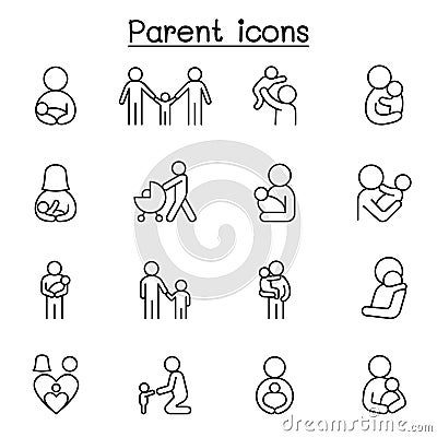 Parent & family icons set in thin line style Cartoon Illustration