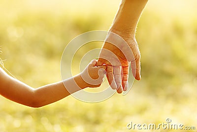 Parent holds the hand of a small child Stock Photo