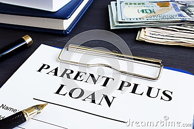 Parent plus loan form and documents in office. Stock Photo