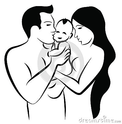 Illustration of father kissing the baby and mother hugging each other. Love for children. Happy parents day icon Vector Illustration