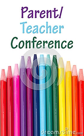 Parent Teacher Conference message with colored watercolor pencils Stock Photo