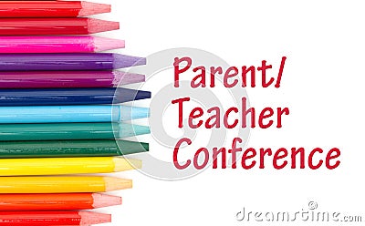 Parent Teacher Conference message with colored watercolor pencils Stock Photo