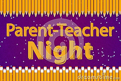 Parent Teacher Night word message with illustration yellow 2B pencil school Cartoon Illustration