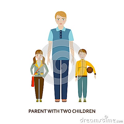 Parent with two children. Cartoon illustration Vector Illustration