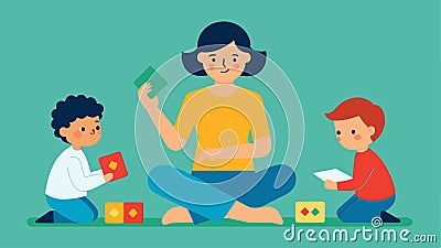 A parent using playbased ods like memory cards or matching games to help their child improve their memory recall skills Vector Illustration