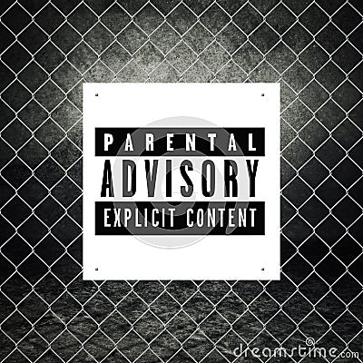 Parental advisory label printed on poster Stock Photo