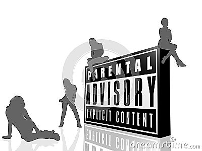 Parental advisory and women in black and white Stock Photo