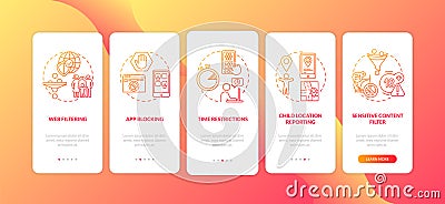 Parental supervision elements onboarding mobile app page screen with concepts Vector Illustration