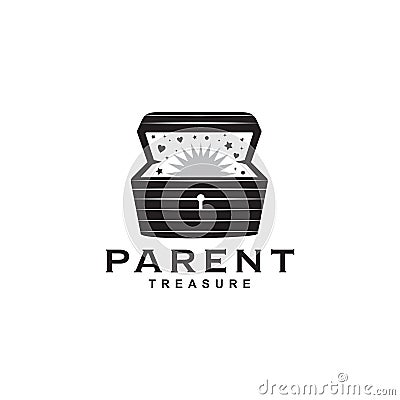 Parenting logo with treasure chest icon template Vector Illustration