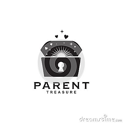 Parenting logo with treasure chest icon template Vector Illustration