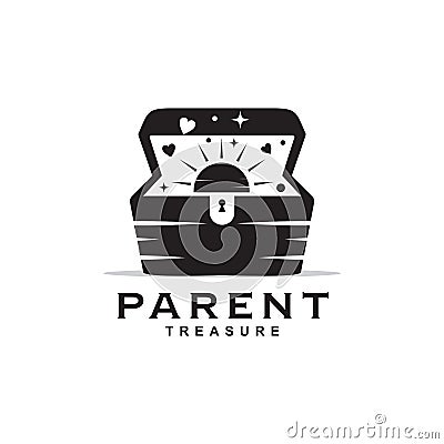 Parenting logo with treasure chest icon template Vector Illustration