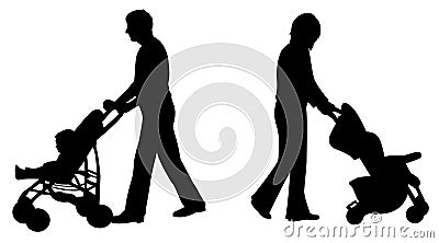 Parents with babies in carriages Vector Illustration