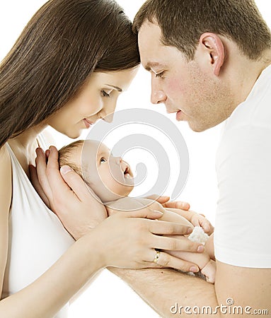 Parents and baby. Family mother, father, newborn chils Stock Photo