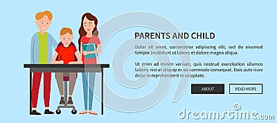 Parents and Child Web Poster Help Doing Homework Vector Illustration