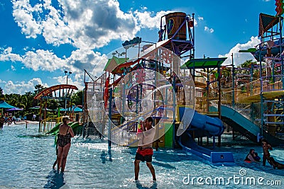 Parents and childs having fun Kata`s Kookaburra Cove at Aquatica in International Drive area 2 Editorial Stock Photo